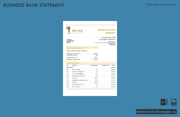 Beispielansicht eines Kontoauszugs der Zentralbank der Westafrikanischen Staaten im Word- und PDF-Format